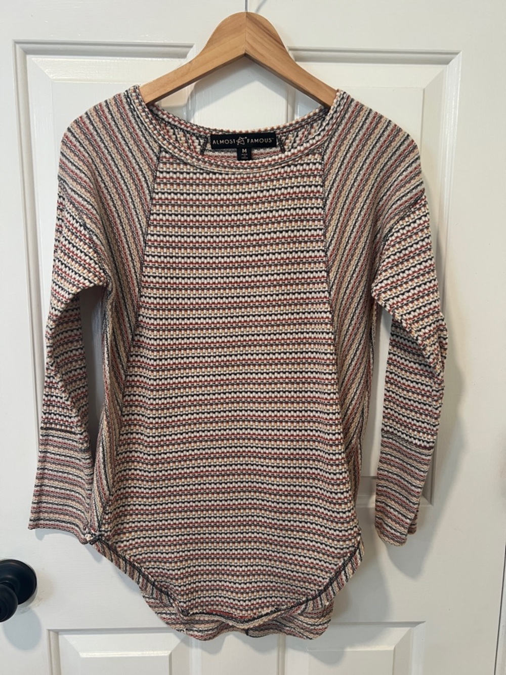 Almost Famous Cream, Pink & Black Striped Long Sleeve Knit Top